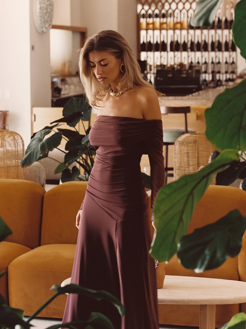 12th Tribe One-Shoulder Burgundy Evening Gown
